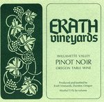 Erath Vineyards Willamette Valley Pinot Noir Oregon Table Wine Label