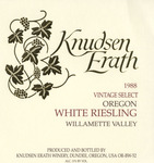 Knudsen Erath Winery 1988 Willamette Valley White Riesling Wine Label