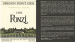 Ponzi Vineyards 1984 Willamette Valley Pinot Gris Wine Label
