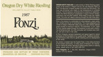 Ponzi Vineyards 1987 Willamette Valley Dry White Riesling Wine Label