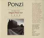 Ponzi Vineyards 1990 Willamette Valley Pinot Noir Reserve Wine Label