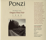 Ponzi Vineyards 1989 Reserve Willamette Valley Pinot Noir Wine Label