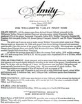 Amity Vineyards 1986 Willamette Valley Pinot Noir Information Sheet by Myron Redford