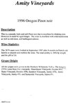 Amity Vineyards 1996 Oregon Pinot Noir Information Sheet by Myron Redford